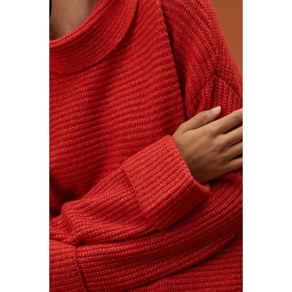 Anthropologie Oversized‎ Pilcro Cowl Neck Red Sweater Size S - Picture 4 of 12